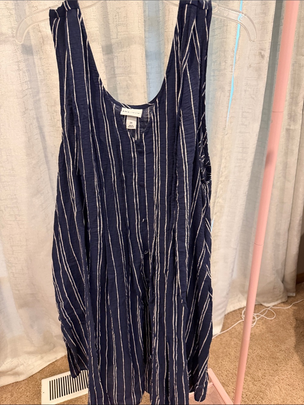 Navy Blue Striped Sleeveless Dress with pockets